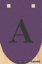 A simulated image of the stitched needlepoint design: Banner 18m Rounded A Black on Purple. Not A.I. generated.