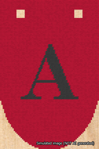 A simulated image of the stitched needlepoint design: Banner 18m Rounded A Black on Red. Not A.I. generated.