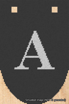 A simulated image of the stitched needlepoint design: Banner 18m Rounded A White on Black. Not A.I. generated.