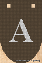A simulated image of the stitched needlepoint design: Banner 18m Rounded A White on Brown. Not A.I. generated.