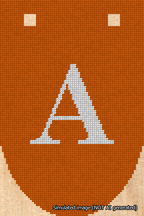 A simulated image of the stitched needlepoint design: Banner 18m Rounded A White on Orange. Not A.I. generated.