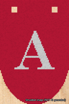A simulated image of the stitched needlepoint design: Banner 18m Rounded A White on Red. Not A.I. generated.