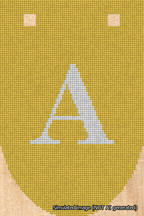 A simulated image of the stitched needlepoint design: Banner 18m Rounded A White on Yellow. Not A.I. generated.