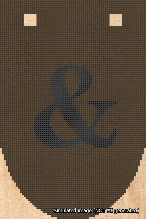A simulated image of the stitched needlepoint design: Banner 18m Rounded Ampersand Black on Brown. Not A.I. generated.