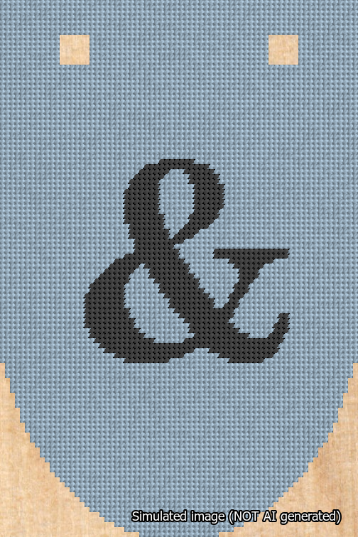 A simulated image of the stitched needlepoint design: Banner 18m Rounded Ampersand Black on Light Blue. Not A.I. generated.