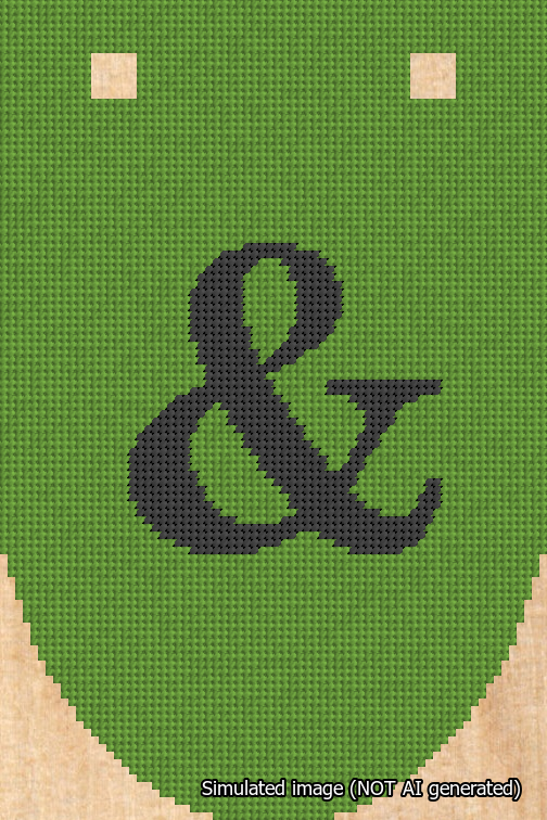 A simulated image of the stitched needlepoint design: Banner 18m Rounded Ampersand Black on Light Green. Not A.I. generated.