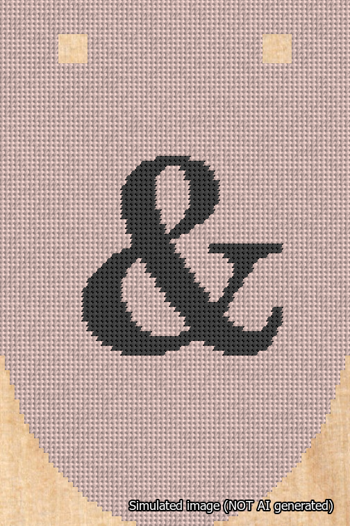 A simulated image of the stitched needlepoint design: Banner 18m Rounded Ampersand Black on Pink. Not A.I. generated.