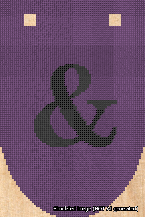 A simulated image of the stitched needlepoint design: Banner 18m Rounded Ampersand Black on Purple. Not A.I. generated.