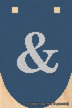 A simulated image of the stitched needlepoint design: Banner 18m Rounded Ampersand White on Blue. Not A.I. generated.