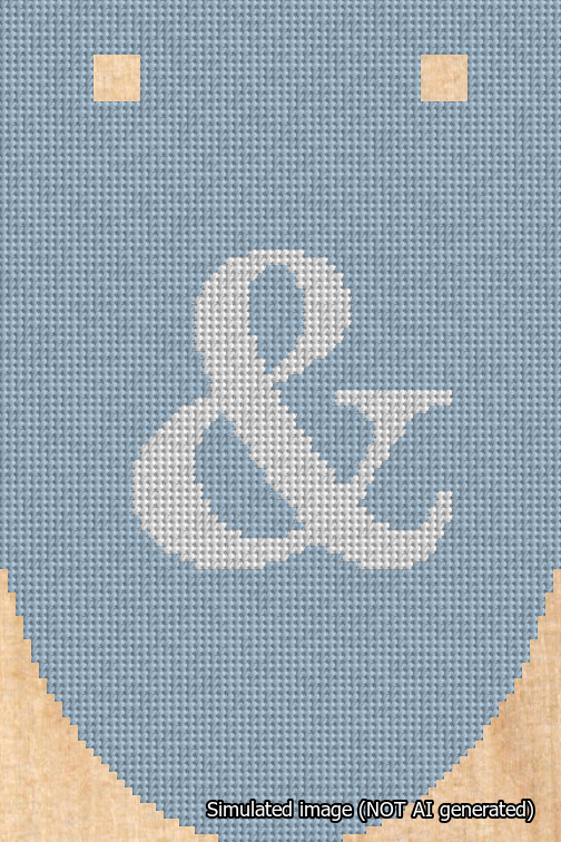 A simulated image of the stitched needlepoint design: Banner 18m Rounded Ampersand White on Light Blue. Not A.I. generated.
