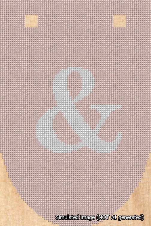 A simulated image of the stitched needlepoint design: Banner 18m Rounded Ampersand White on Pink. Not A.I. generated.