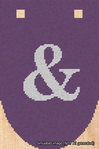 A simulated image of the stitched needlepoint design: Banner 18m Rounded Ampersand White on Purple. Not A.I. generated.