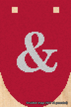 A simulated image of the stitched needlepoint design: Banner 18m Rounded Ampersand White on Red. Not A.I. generated.