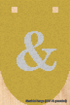A simulated image of the stitched needlepoint design: Banner 18m Rounded Ampersand White on Yellow. Not A.I. generated.
