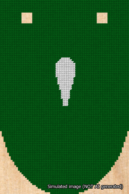 A simulated image of the stitched needlepoint design: Banner 18m Rounded Apostrophe White on Green. Not A.I. generated.