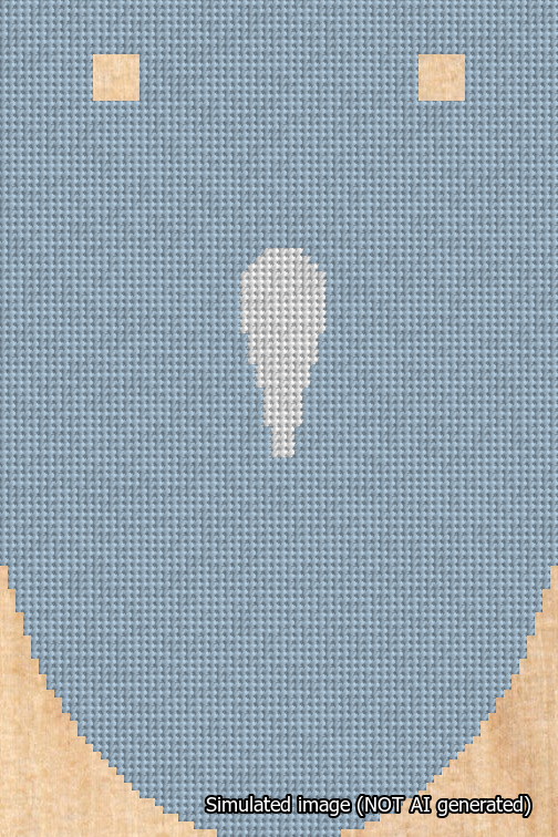 A simulated image of the stitched needlepoint design: Banner 18m Rounded Apostrophe White on Light Blue. Not A.I. generated.