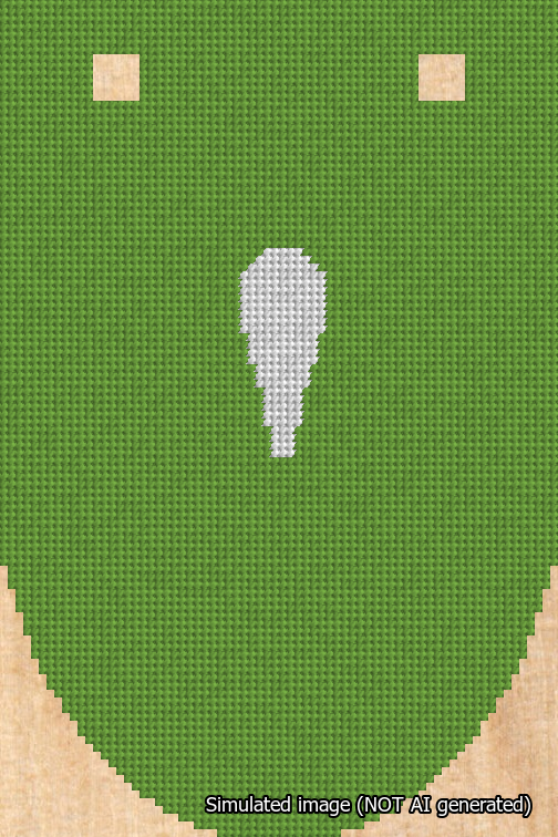 A simulated image of the stitched needlepoint design: Banner 18m Rounded Apostrophe White on Light Green. Not A.I. generated.