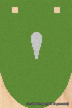 A simulated image of the stitched needlepoint design: Banner 18m Rounded Apostrophe White on Light Green. Not A.I. generated.