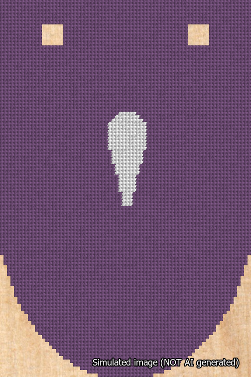 A simulated image of the stitched needlepoint design: Banner 18m Rounded Apostrophe White on Purple. Not A.I. generated.