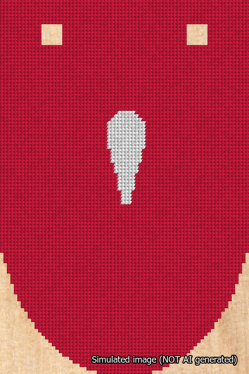 A simulated image of the stitched needlepoint design: Banner 18m Rounded Apostrophe White on Red. Not A.I. generated.