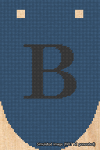 A simulated image of the stitched needlepoint design: Banner 18m Rounded B Black on Blue. Not A.I. generated.