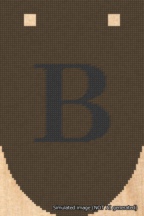 A simulated image of the stitched needlepoint design: Banner 18m Rounded B Black on Brown. Not A.I. generated.