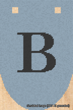 A simulated image of the stitched needlepoint design: Banner 18m Rounded B Black on Light Blue. Not A.I. generated.