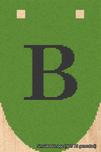 A simulated image of the stitched needlepoint design: Banner 18m Rounded B Black on Light Green. Not A.I. generated.