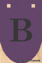 A simulated image of the stitched needlepoint design: Banner 18m Rounded B Black on Purple. Not A.I. generated.