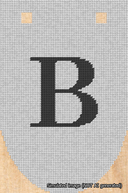 A simulated image of the stitched needlepoint design: Banner 18m Rounded B Black on White. Not A.I. generated.