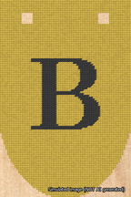 A simulated image of the stitched needlepoint design: Banner 18m Rounded B Black on Yellow. Not A.I. generated.