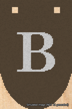 A simulated image of the stitched needlepoint design: Banner 18m Rounded B White on Brown. Not A.I. generated.