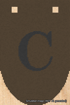 A simulated image of the stitched needlepoint design: Banner 18m Rounded C Black on Brown. Not A.I. generated.