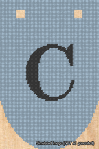 A simulated image of the stitched needlepoint design: Banner 18m Rounded C Black on Light Blue. Not A.I. generated.