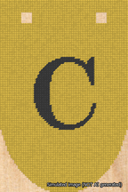 A simulated image of the stitched needlepoint design: Banner 18m Rounded C Black on Yellow. Not A.I. generated.