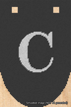 A simulated image of the stitched needlepoint design: Banner 18m Rounded C White on Black. Not A.I. generated.