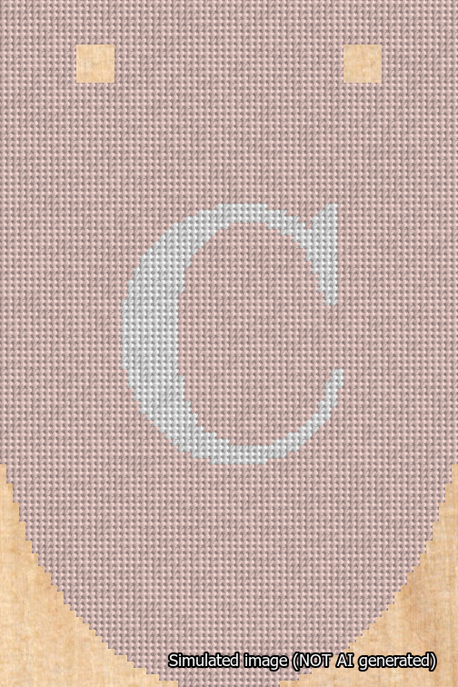 A simulated image of the stitched needlepoint design: Banner 18m Rounded C White on Pink. Not A.I. generated.