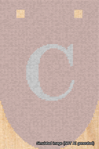 A simulated image of the stitched needlepoint design: Banner 18m Rounded C White on Pink. Not A.I. generated.