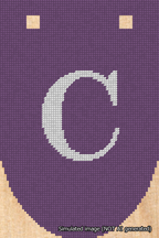 A simulated image of the stitched needlepoint design: Banner 18m Rounded C White on Purple. Not A.I. generated.