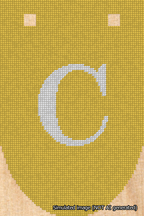 A simulated image of the stitched needlepoint design: Banner 18m Rounded C White on Yellow. Not A.I. generated.