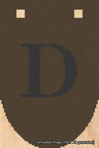 A simulated image of the stitched needlepoint design: Banner 18m Rounded D Black on Brown. Not A.I. generated.