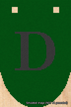 A simulated image of the stitched needlepoint design: Banner 18m Rounded D Black on Green. Not A.I. generated.
