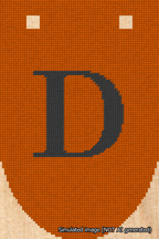 A simulated image of the stitched needlepoint design: Banner 18m Rounded D Black on Orange. Not A.I. generated.