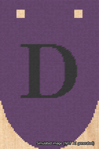 A simulated image of the stitched needlepoint design: Banner 18m Rounded D Black on Purple. Not A.I. generated.