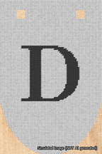 A simulated image of the stitched needlepoint design: Banner 18m Rounded D Black on White. Not A.I. generated.