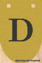A simulated image of the stitched needlepoint design: Banner 18m Rounded D Black on Yellow. Not A.I. generated.