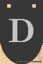 A simulated image of the stitched needlepoint design: Banner 18m Rounded D White on Black. Not A.I. generated.
