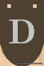 A simulated image of the stitched needlepoint design: Banner 18m Rounded D White on Brown. Not A.I. generated.