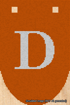 A simulated image of the stitched needlepoint design: Banner 18m Rounded D White on Orange. Not A.I. generated.