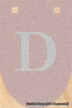 A simulated image of the stitched needlepoint design: Banner 18m Rounded D White on Pink. Not A.I. generated.